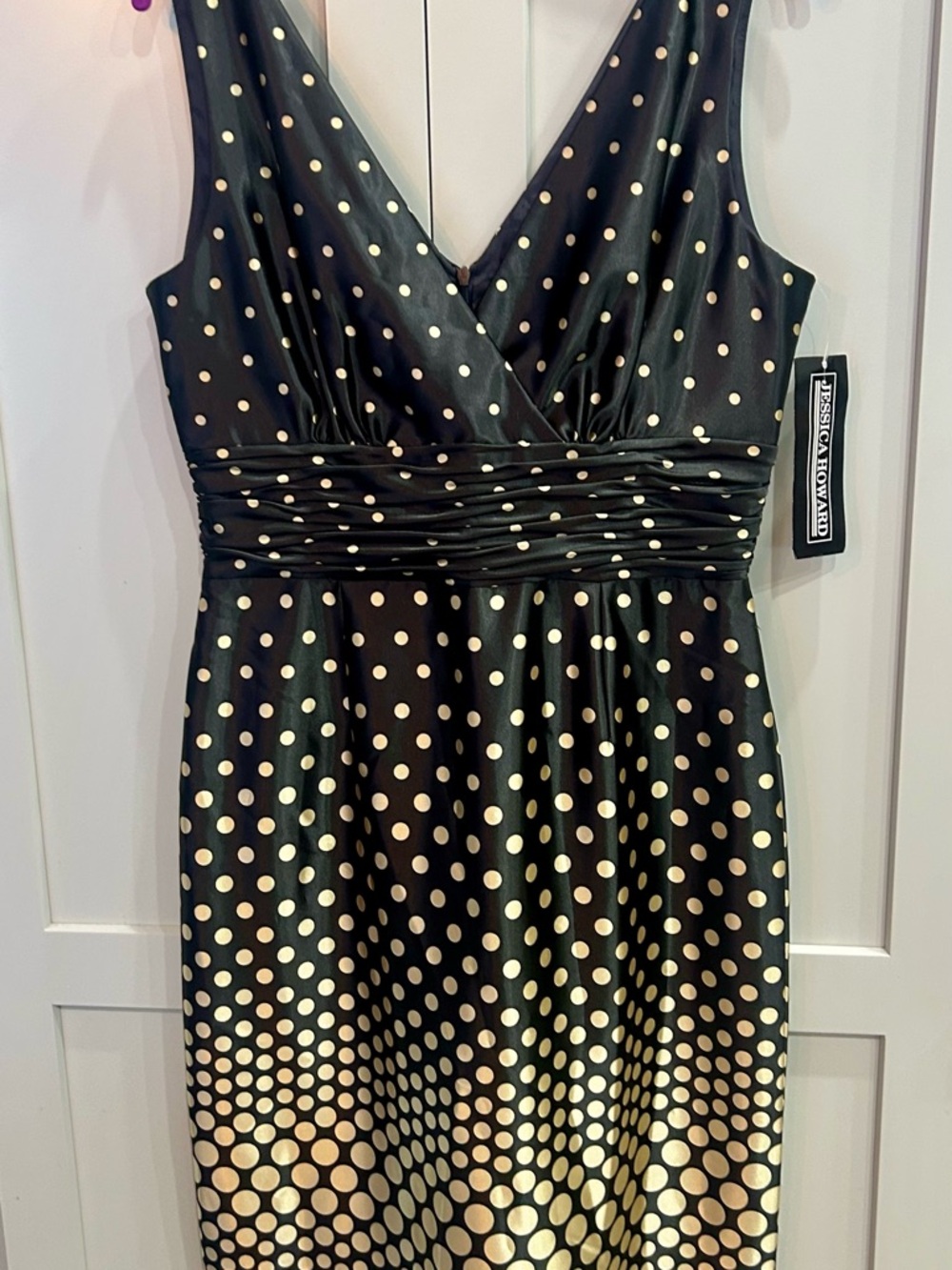 Jessica Howard New SZ 12 Black Dress with Cream Polka Dots - Sleeveless V-Neck